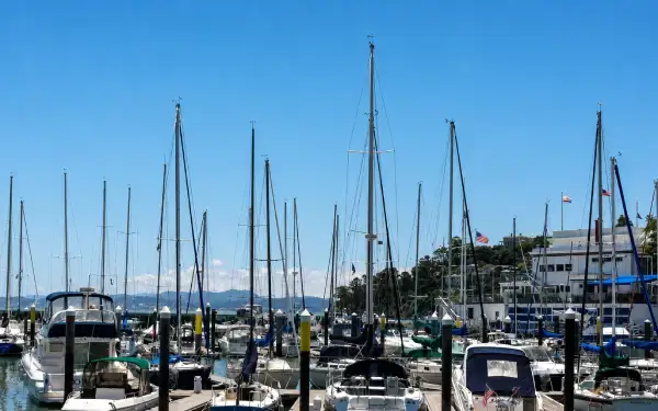 Downtown Tiburon ferry terminal waterfront for a scavenger hunt event